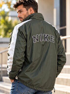 Nike Men's Quilted Windbreaker Jacket Army Green White XXL